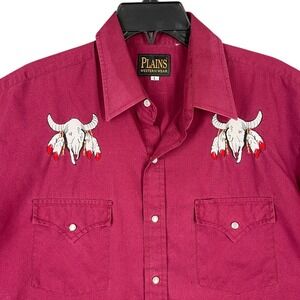 Plains Western Wear Shirt Mens L Cowboy Embroidered Bull Skull Rodeo Westerncore
